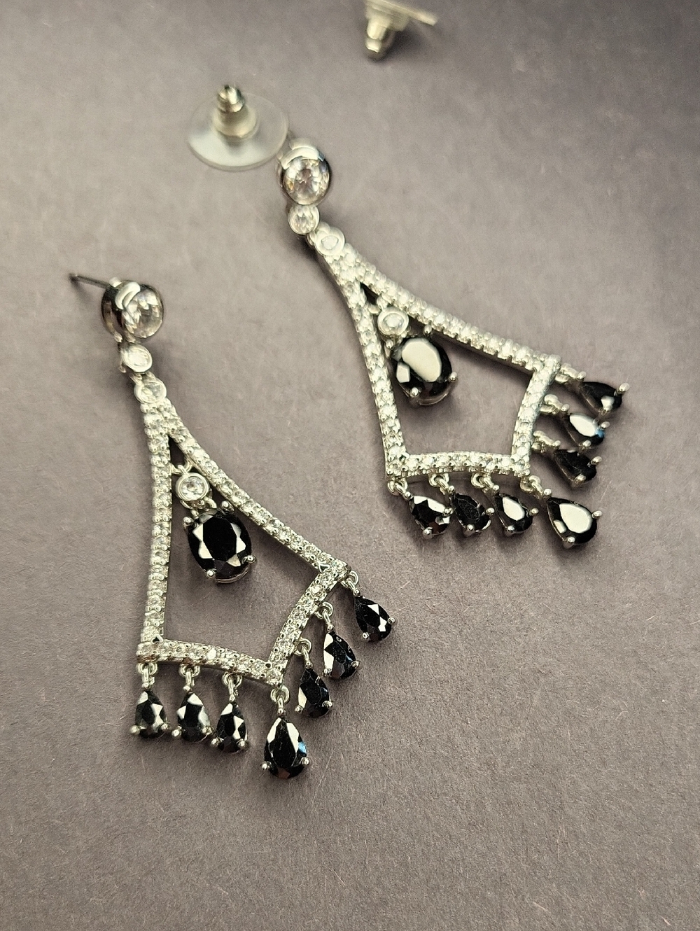 Elegant Black Crystal Drop Chandelier Earrings